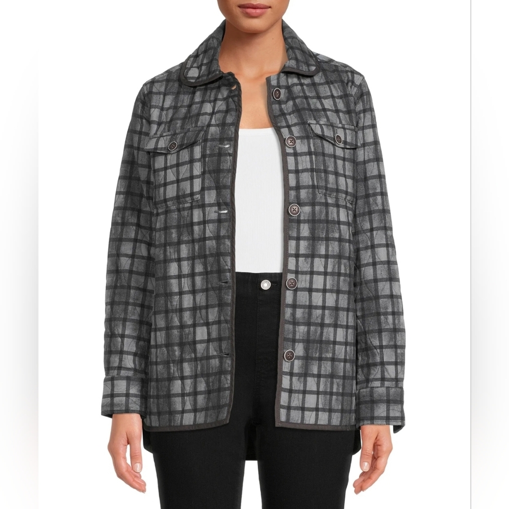 Time And Tru Gray Quilted Jacket Shacket Plus Size XXXL 3x